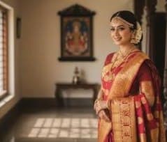 Bride draped in a Kanjivaram saree