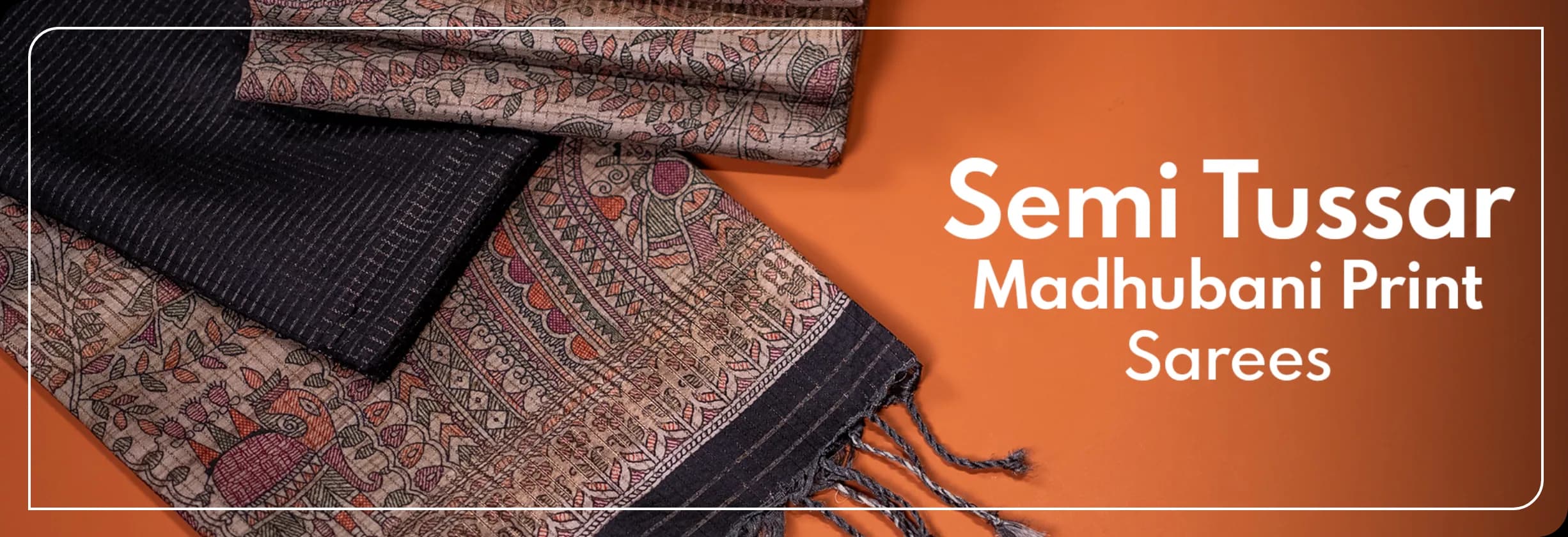 Semi Tussar Madhubani Print Sarees