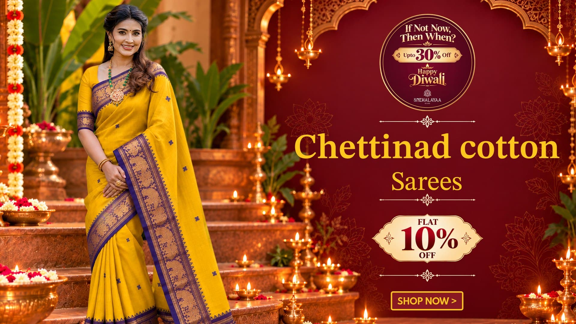 Diwali sale: Chettinad cotton sarees, flat 10% off. Shop now