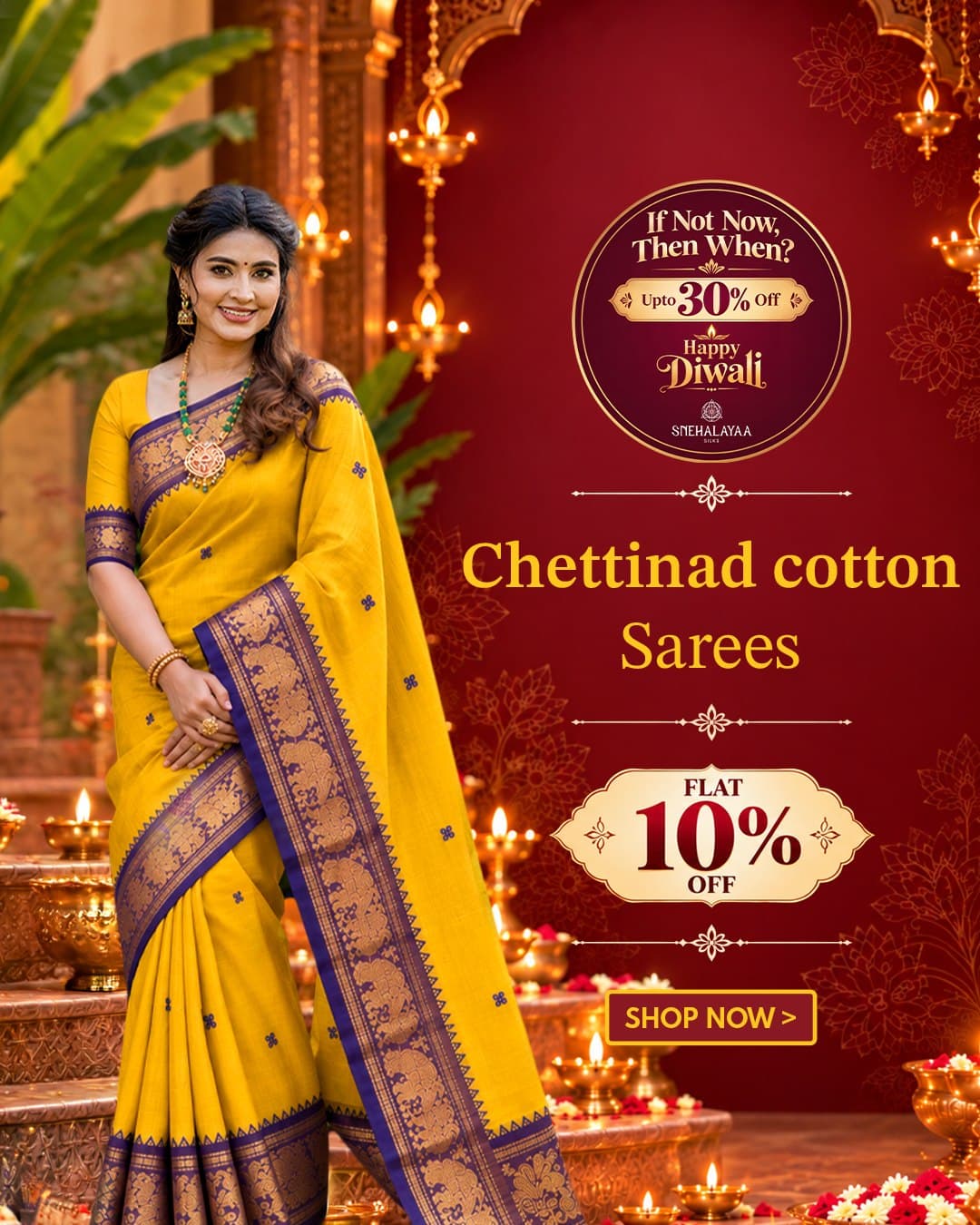 Diwali sale: Chettinad cotton sarees, flat 10% off. Shop now