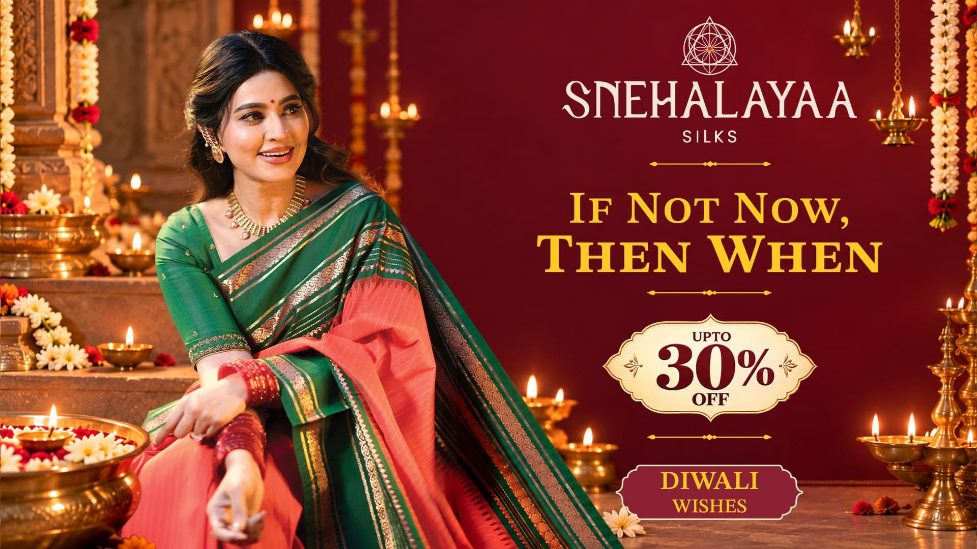 Diwali sale: if not now, then when? Up to 30% off. Diwali wishes from Snehalayaa Silks
