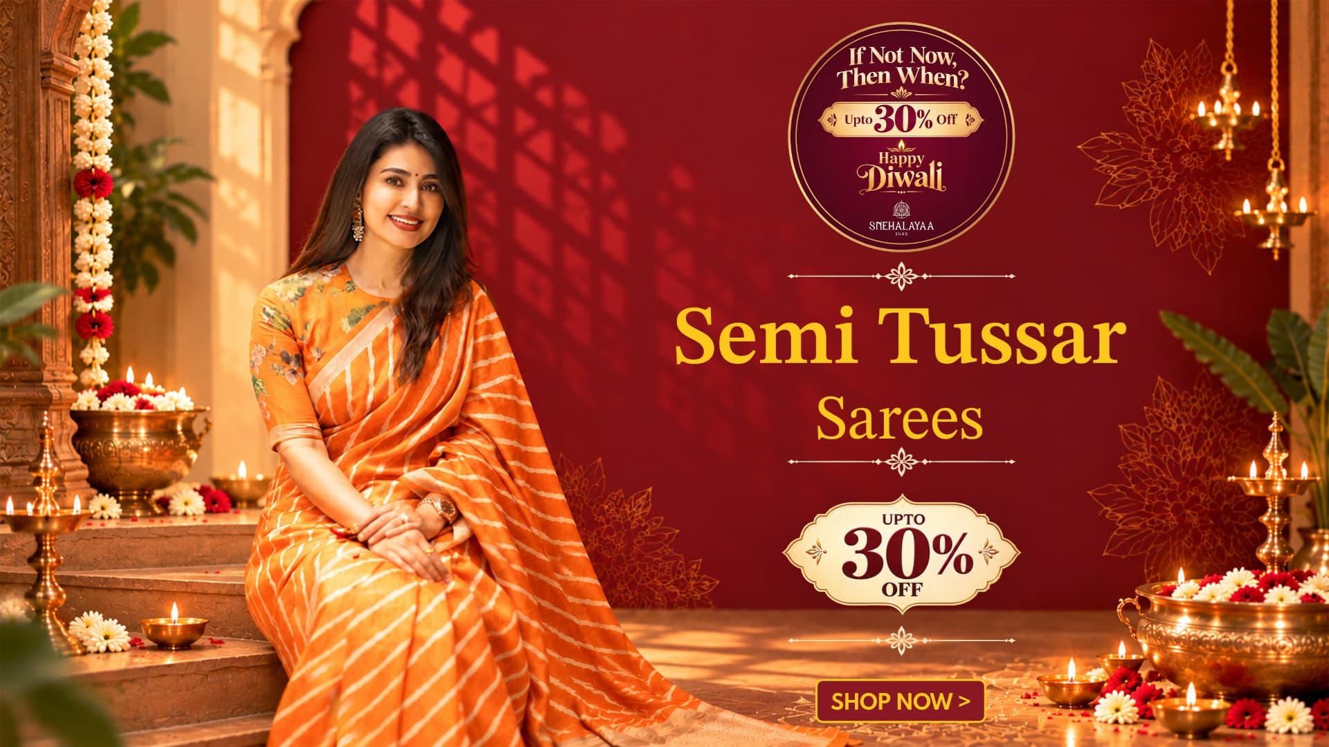 Diwali sale: semi tussar sarees, up to 30% off. Shop now