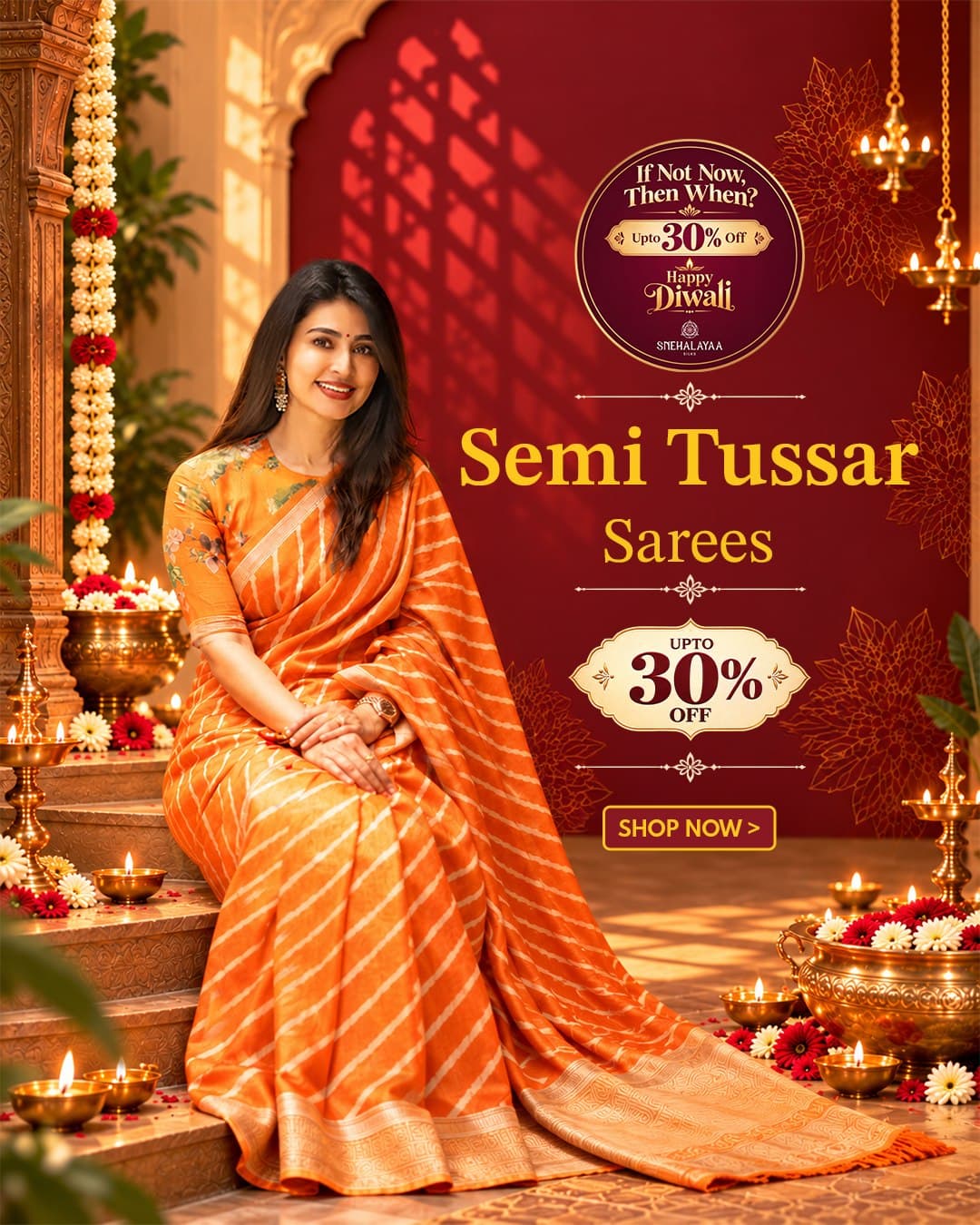 Diwali sale: semi tussar sarees, up to 30% off. Shop now