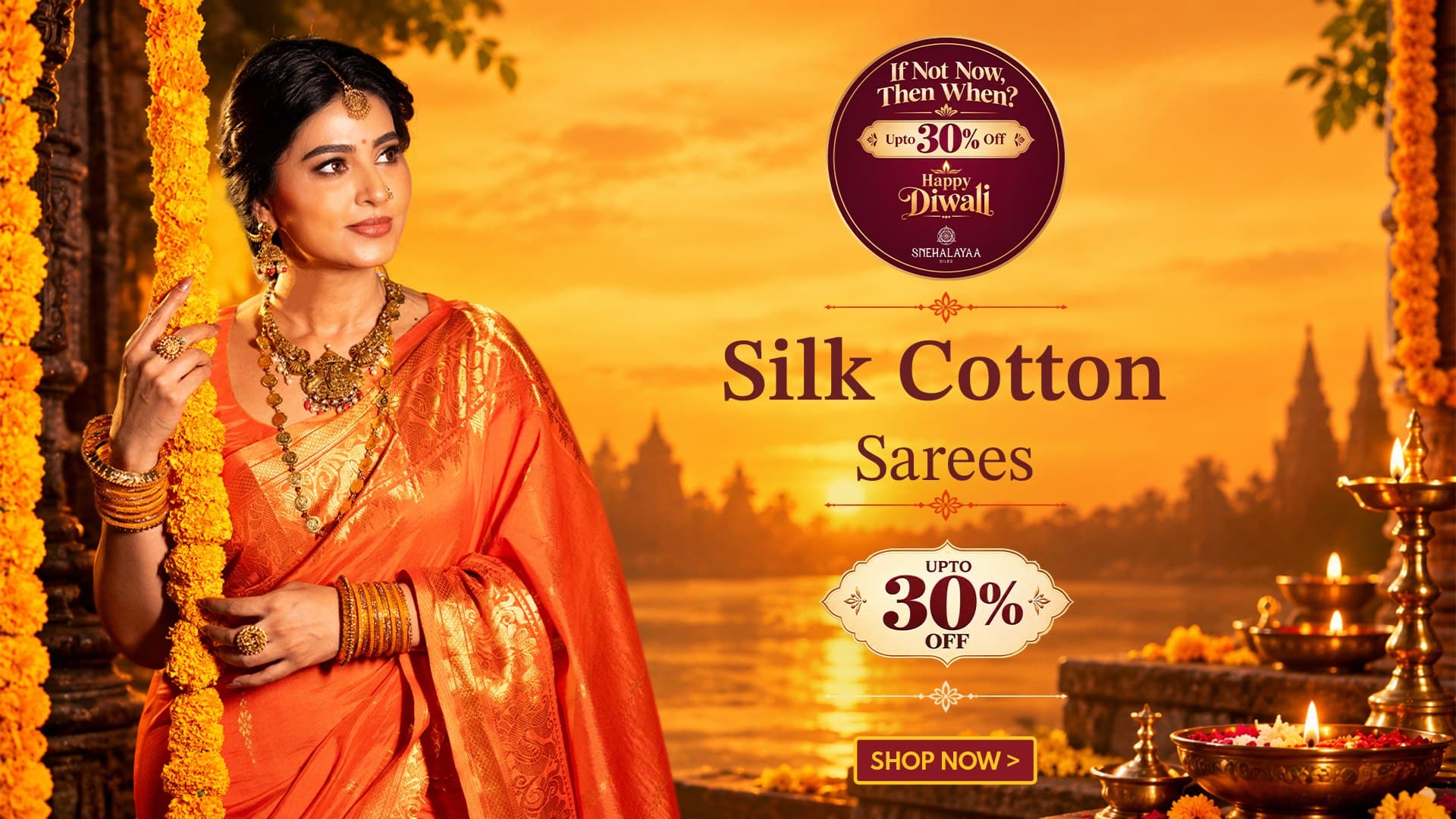 Diwali sale: silk cotton sarees, up to 30% off. Shop now