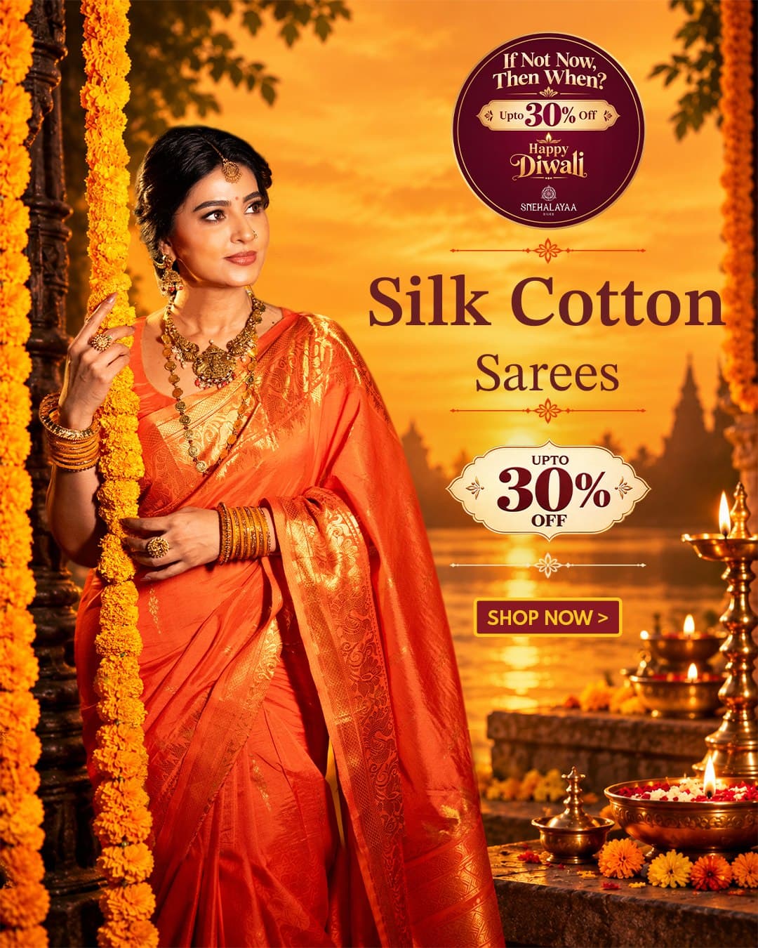 Diwali sale: silk cotton sarees, up to 30% off. Shop now